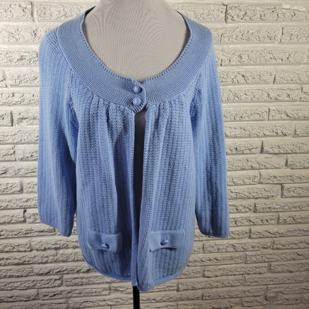 Croft & Barrow Sweater XL Womens Blue Cardigan 100% Cotton 3/4 Sleeve SWE15E